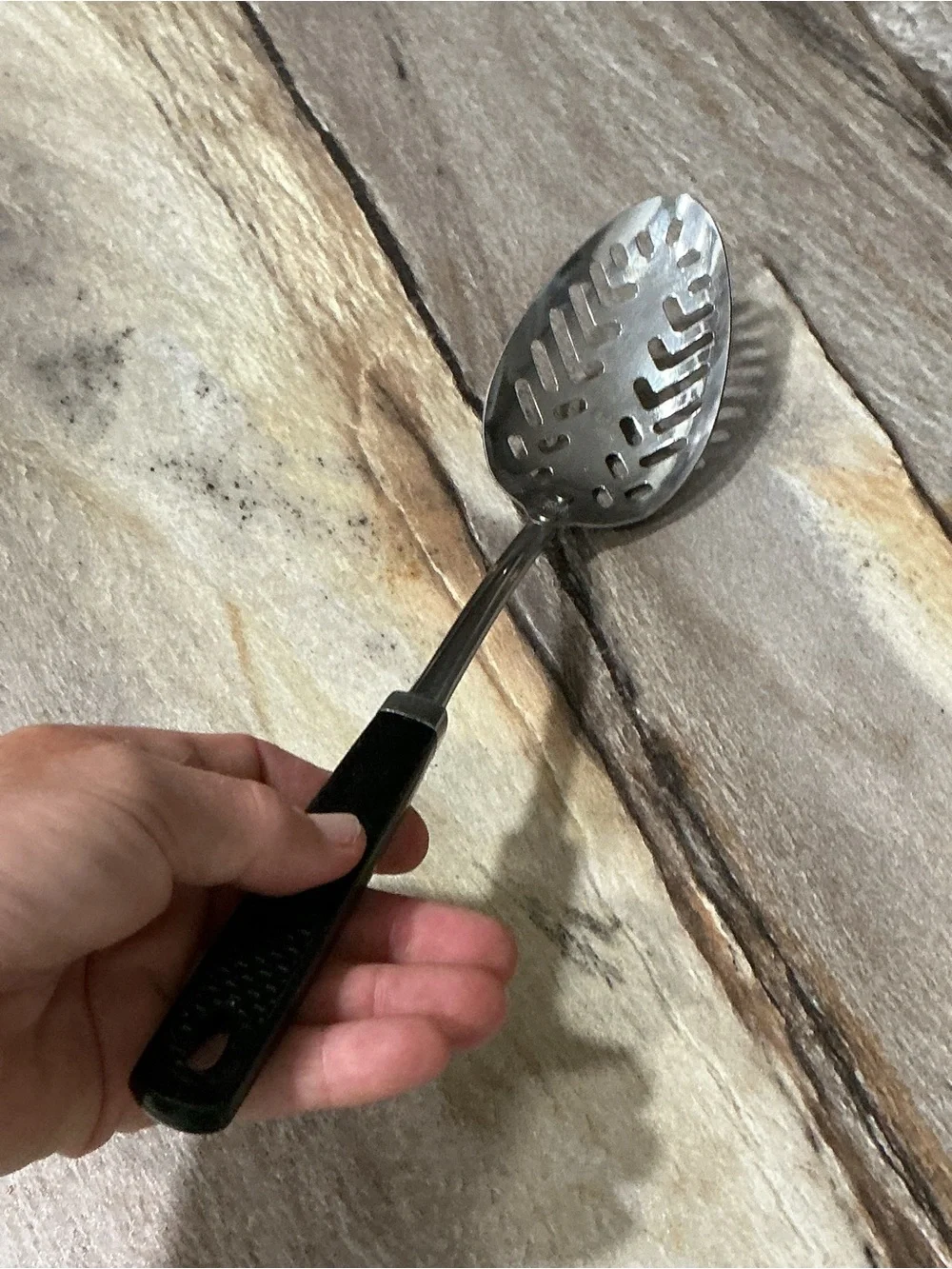 Vintage Ekco Slotted Serving Spoon Black Handle Chromium Plated Kitchen Utensil